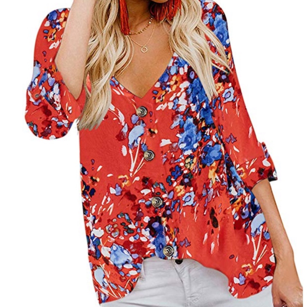 Button Down V Neck Blouses 🍁Offers Welcome 🍁